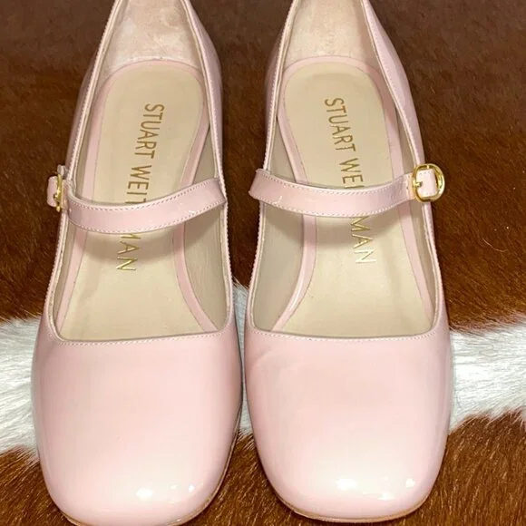 Stuart Weitzman MJ 60 Women's Pink Patent Chunky Pumps Heels Mary Jane - Picture 4 of 9